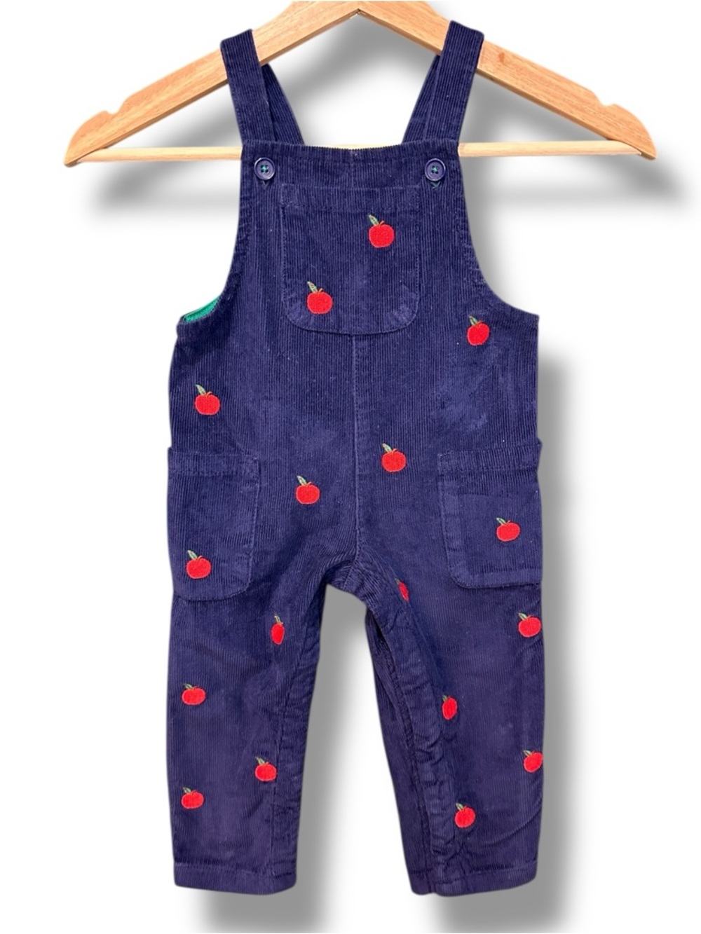 Mini Boden Navy Corduroy Overalls with Red Apple Embroidery - Kids 18-24M